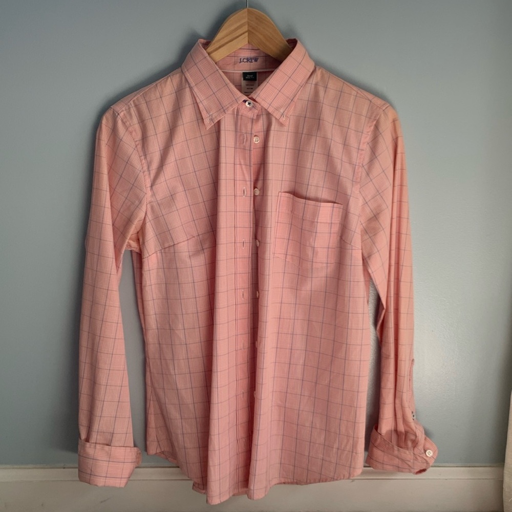 JCREW pink checked with blue and white striped button down